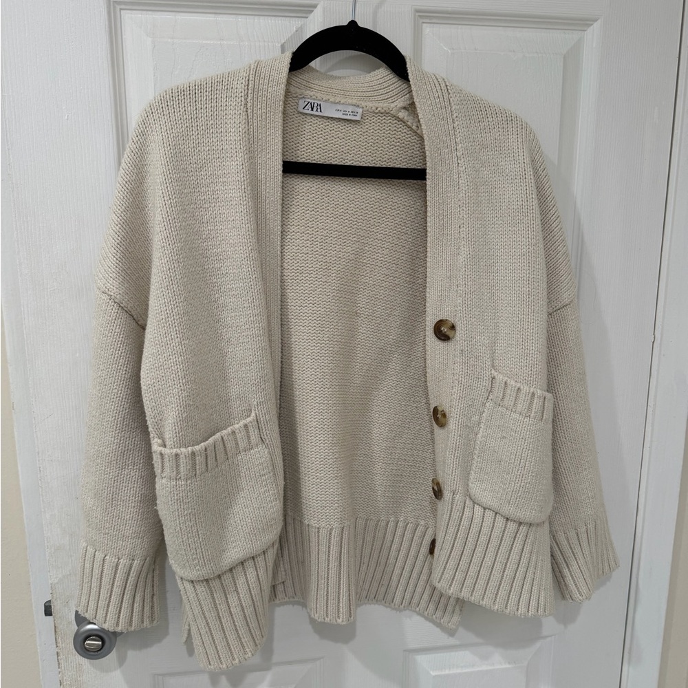 Zara Beige Button-Up Cardigan